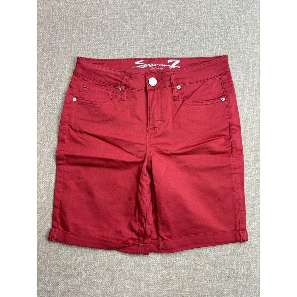 Seven7 Womens Red Denim Bermuda Shorts Cuffed Size 4